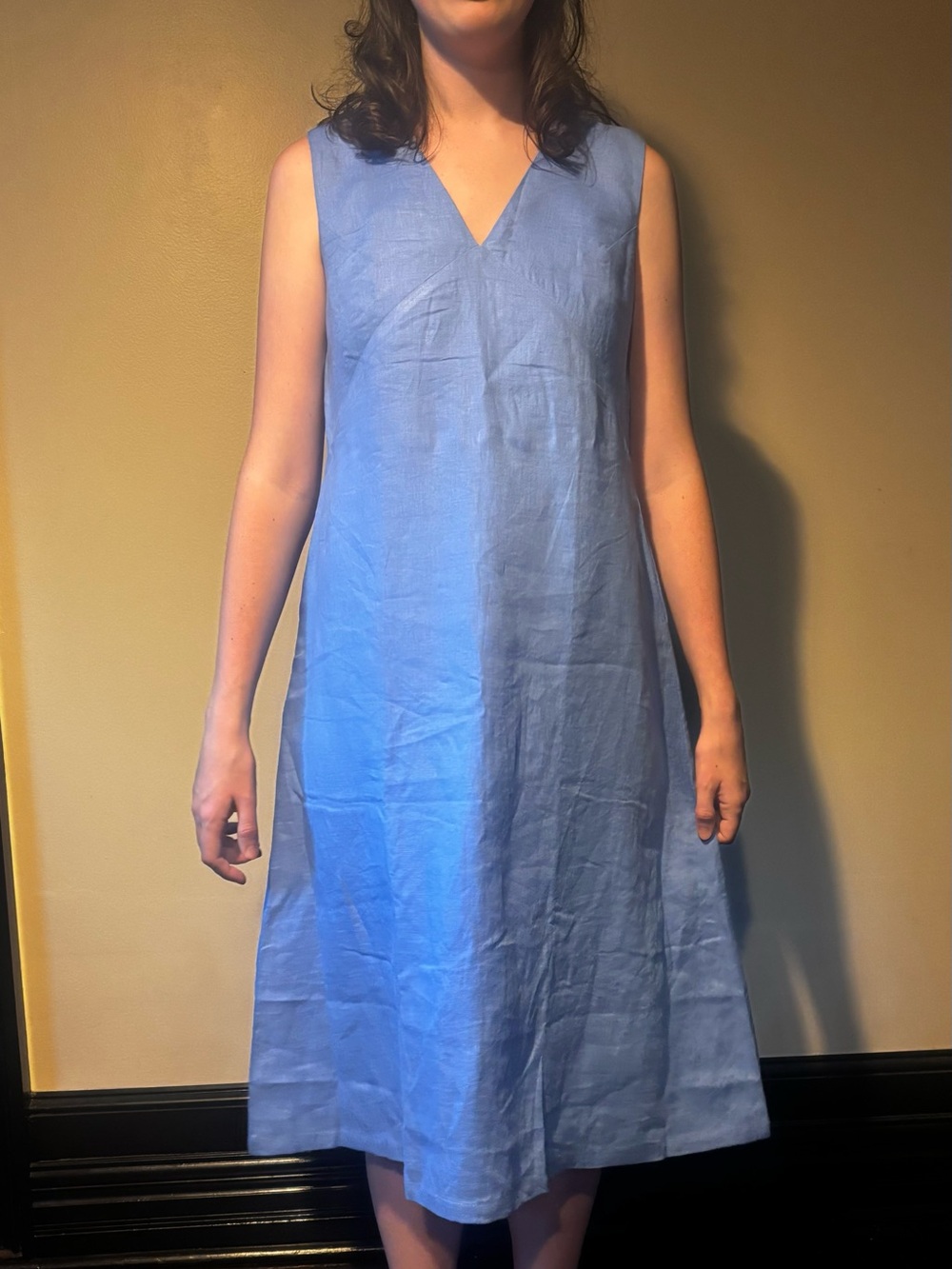 NWT Sleeveless V-Neck Light Blue Midi Linen Dress